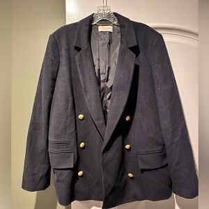 Hobbs London Women's Navy Double-Breasted Blazer w/ Gold Buttons 100% wool sz 14